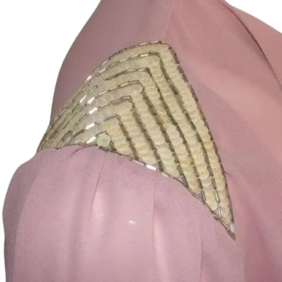 Vintage Blouse, M, Pink, Sequin statement Shoulders, Long sleeve, button front - Picture 4 of 11